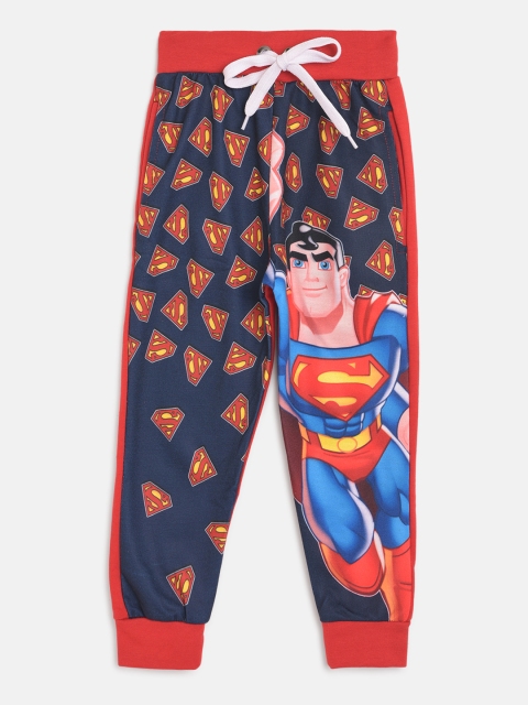 

Eteenz Boys Navy Blue & Red Superman Print Cotton Joggers