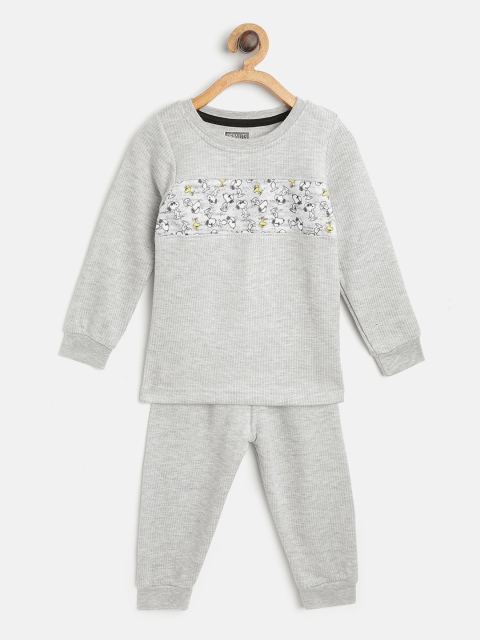 

Eteenz Girls Grey Melange Self Striped & Snoopy Print Thermal Set