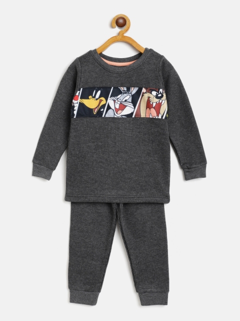 

Eteenz Boys Grey & White Cartoon Characters Print Pure Cotton Thermal Set