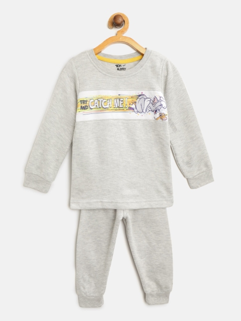 

Eteenz Girls Grey Melange Self-Striped Tom & Jerry Print Thermal Set