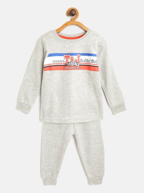 

Eteenz Girls Grey Melange Self-Striped Tom & Jerry Print Thermal Set