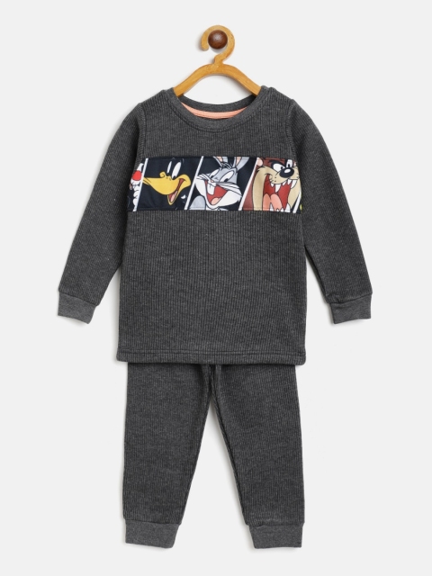 

Eteenz Boys Grey & White Looney Tunes Print Pure Cotton Thermal Set