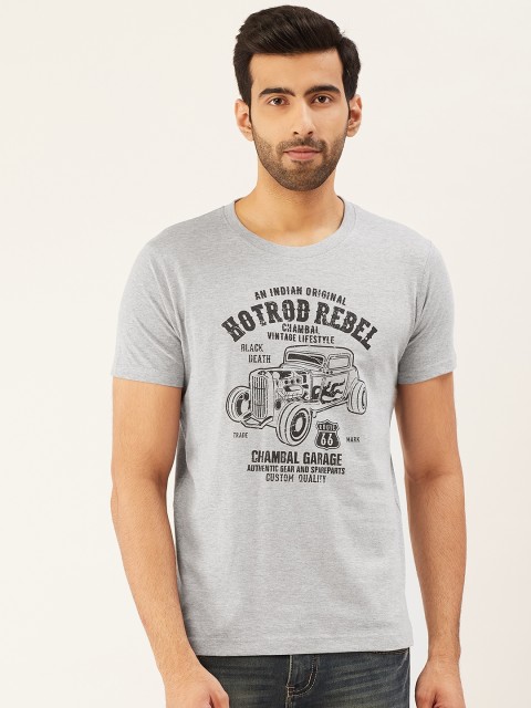 

THE CHAMBAL Men Grey Melange & Black Typography Print Round Neck Bio-Wash T-shirt