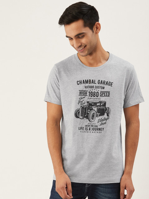 

THE CHAMBAL Men Grey Melange & Black Typography Print Round Neck Bio-Wash T-shirt