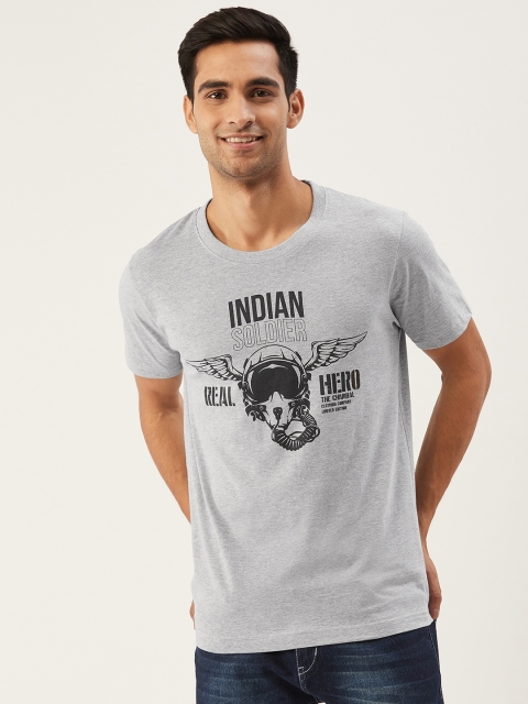 

THE CHAMBAL Men Grey Melange & Black Fighter Pilot Print Round Neck Bio-Wash T-shirt