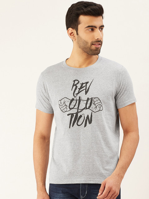 

THE CHAMBAL Men Grey Melange & Black Typography Print Round Neck Bio-Wash T-shirt