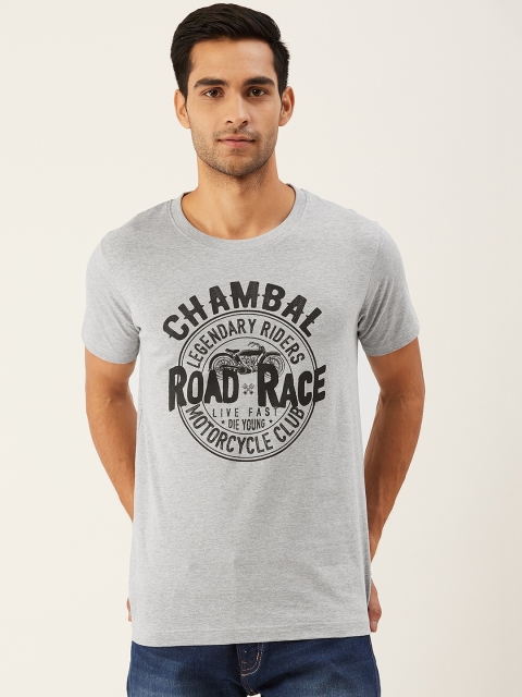 

THE CHAMBAL Men Grey & Black Printed Round Neck T-shirt
