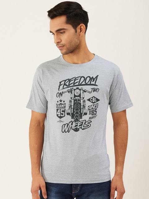

THE CHAMBAL Men Grey & Black Biker Print Round Neck T-shirt
