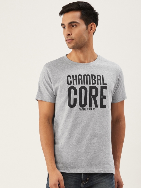 

THE CHAMBAL Men Grey Melange & Black Typography Print Round Neck Bio-Wash T-shirt