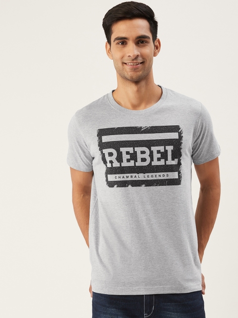 

THE CHAMBAL Men Grey Melange & Black Typography Print Round Neck Bio-Wash T-shirt