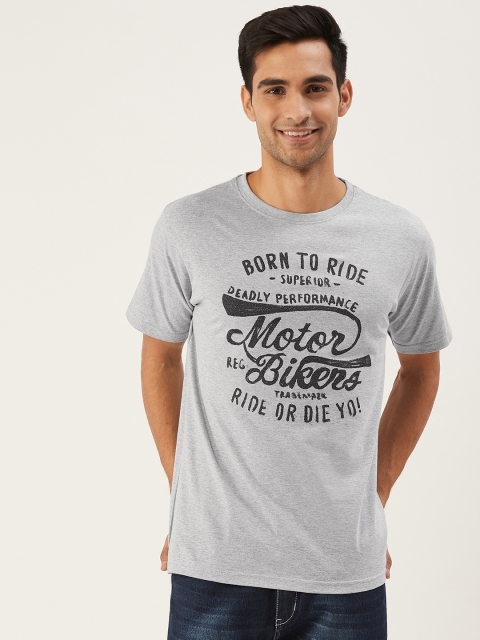 

THE CHAMBAL Men Grey Melange & Black Typography Print Round Neck Bio-Wash T-shirt