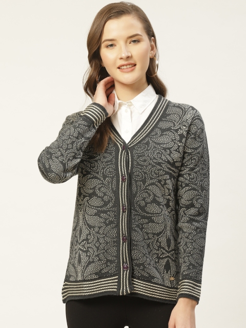 

Duke Women Charcoal Grey & Beige Self Design Cardigan