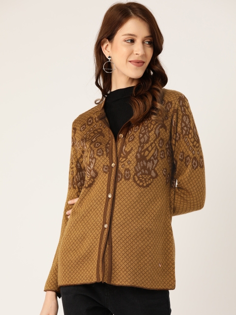 

Duke Women Mustard Brown Self Design Shimmer Effect Cardigan