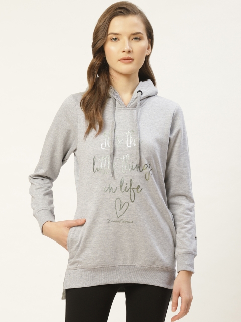 

Duke Women Grey Melange & Silver Printed Hooded Sweatshirt