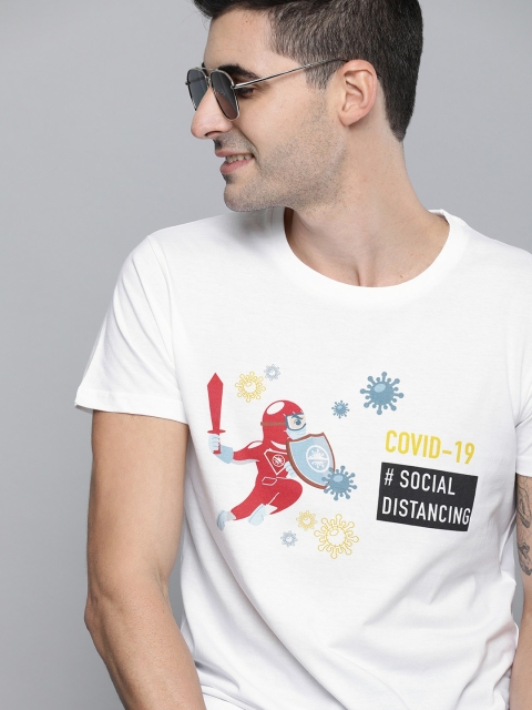 

HERE&NOW Men White Social Distancing Printed Round Neck T-shirt