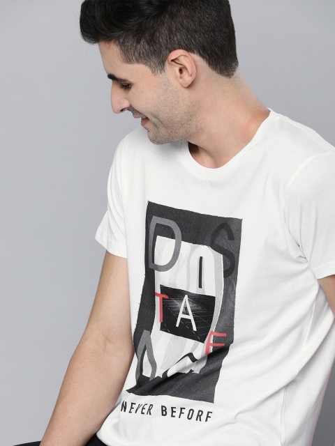 

HERENOW Men White Social Distancing Printed Round Neck Pure Cotton T-shirt