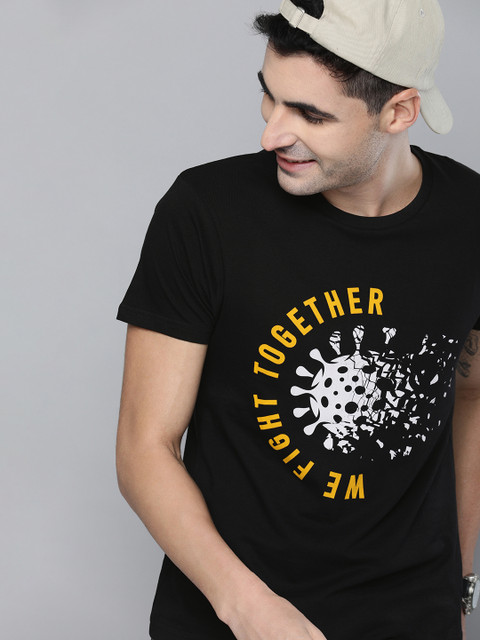 

HERE&NOW Men Black Covid Printed Round Neck T-shirt