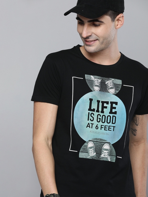 

HERE&NOW Men Black 6 feet Printed Round Neck T-shirt