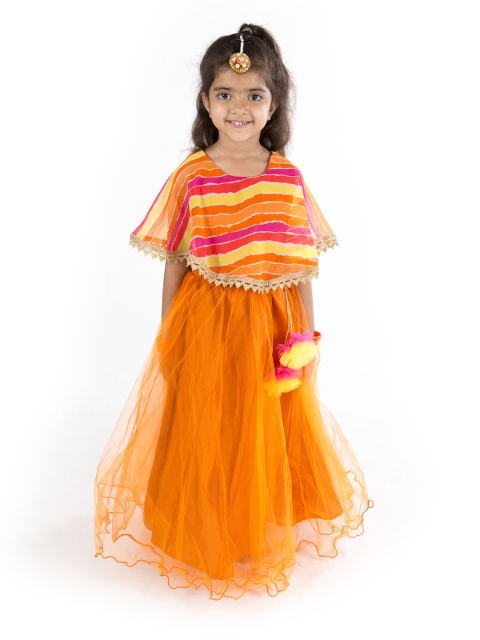

pspeaches Girls Orange & Pink Ready to Wear Lehenga with Blouse