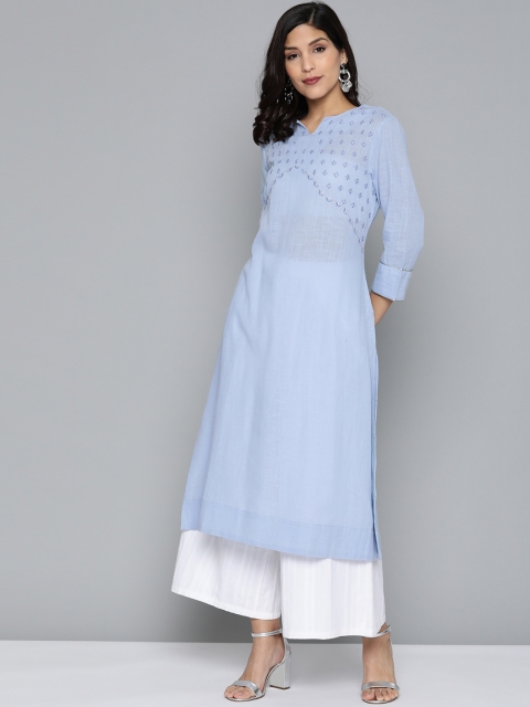 

HERE&NOW Women Blue Yoke Design Straight Kurta