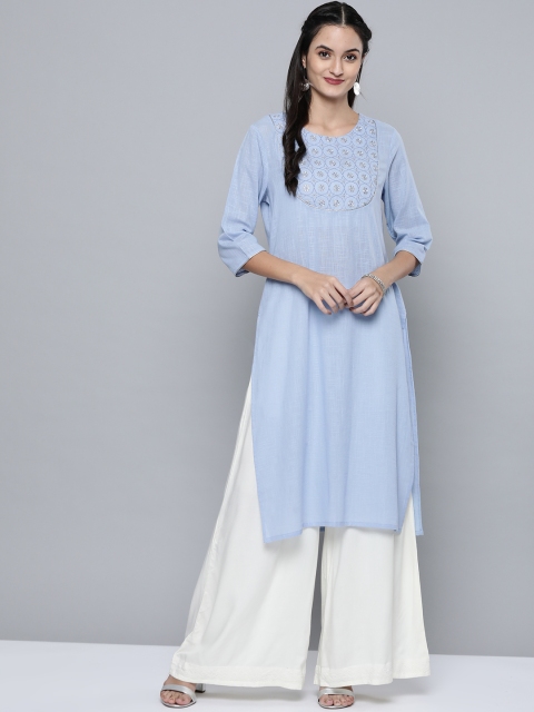 

HERE&NOW Women Blue Yoke Design Straight Kurta