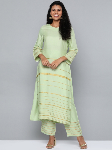 

HERE&NOW Women Mint Green Gotta Patti Embellished Kurta with Palazzos