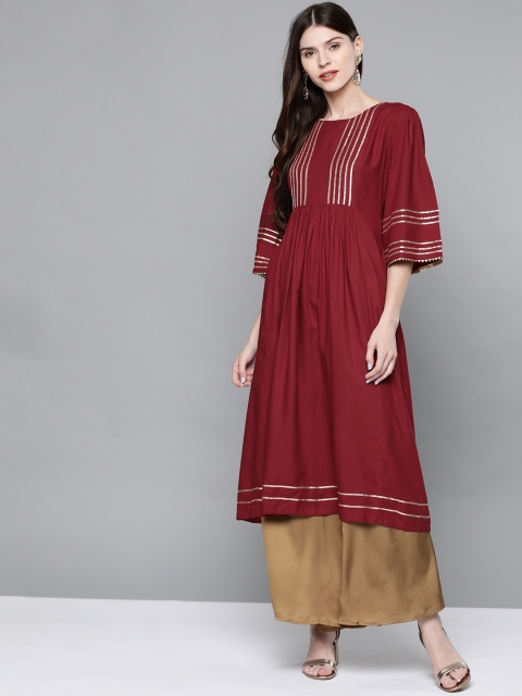

HERE&NOW Women Maroon Yoke Design A-Line Kurta