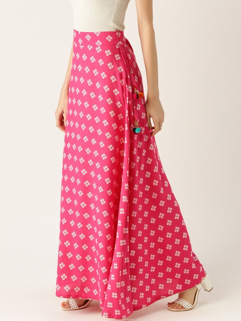 

Moda Rapido Wome Pink & White Printed A-Line Maxi Skirt