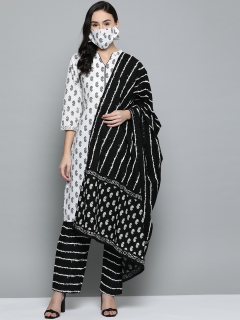 

HERENOW Women Black White Printed Kurta with Palazzos, Dupatta