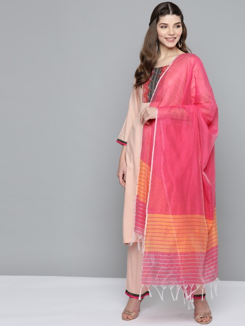 

HERE&NOW Women Peach-Coloured & Pink Yoke Design Kurta with Trousers & Dupatta
