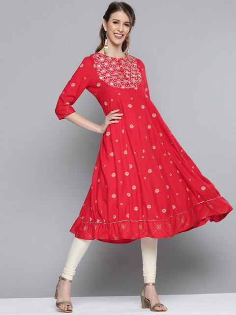

HERE&NOW Women Red & Golden Printed Anarkali Kurta
