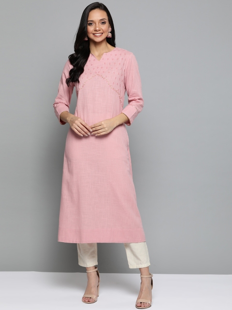 

HERE&NOW Women Pink Yoke Design Straight Kurta