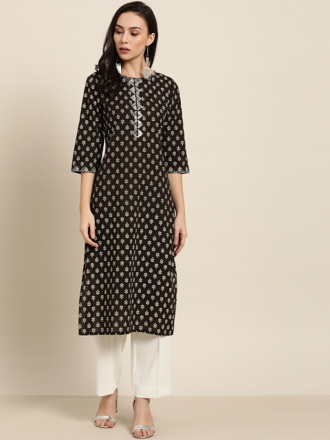 

Moda Rapido Women Black & White Printed Straight Kurta