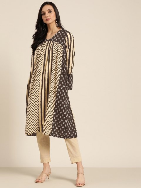 

Moda Rapido Women Coffee Brown & Cream-Coloured Pure Cotton Printed A-Line Kurta