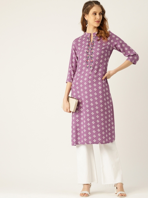 

Moda Rapido Women Purple & White Bandhani Printed Straight Kurta