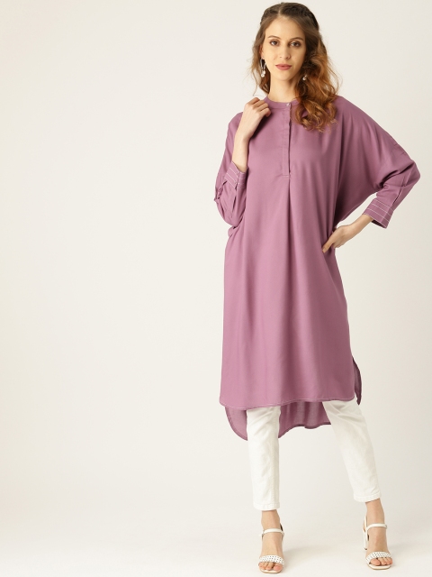 

Moda Rapido Women Purple Solid Boxy High-Low Straight Kurta