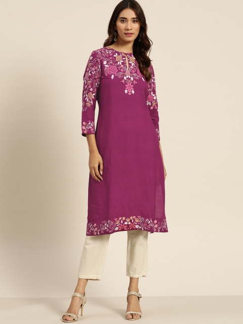 

Moda Rapido Women Purple & White Yoke Design Printed Straight Kurta