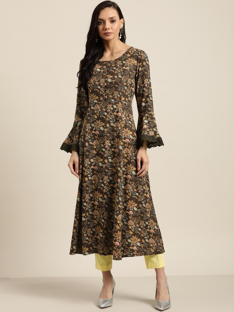 

Moda Rapido Women Brown & Yellow Printed A-Line Kurta