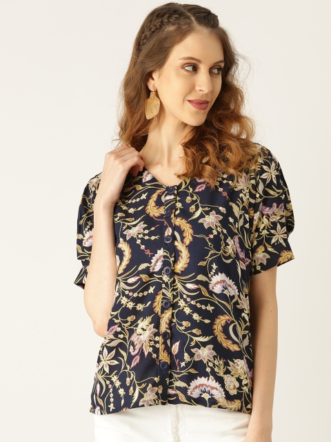 

Moda Rapido Women Navy Blue & Yellow Floral Print Top