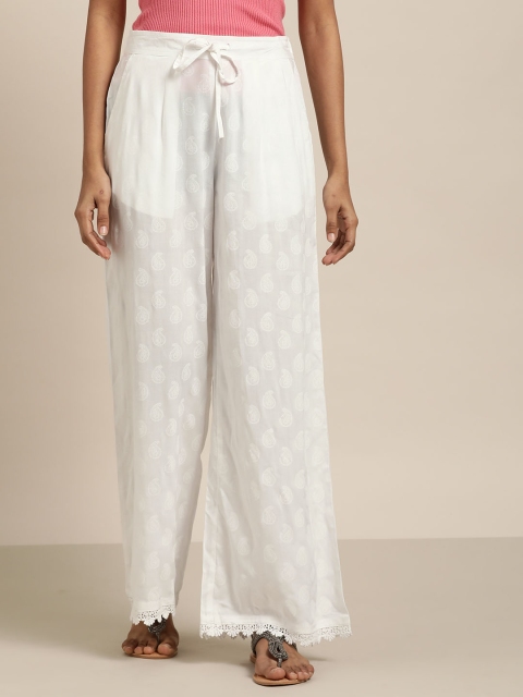 

Moda Rapido Women White Paisley Print Straight Palazzos