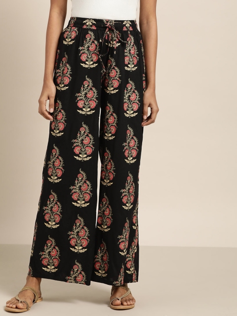 

Moda Rapido Women Black & Red Printed Wide Leg Palazzos