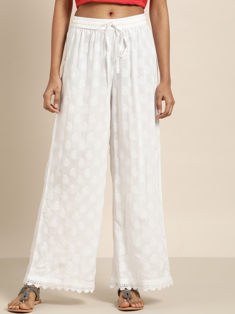 

Moda Rapido Women White Paisley Print Straight Palazzos