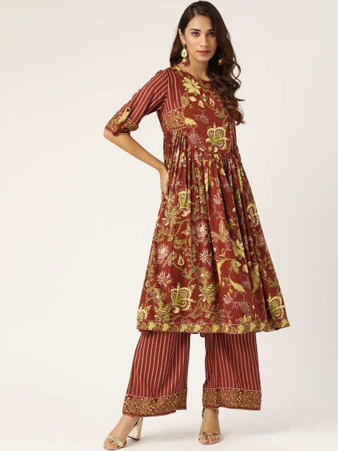 

Moda Rapido Women Maroon & Green Floral Print Kurta with Palazzos