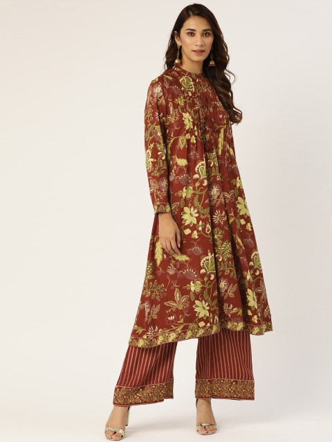 

Moda Rapido Women Maroon & Beige Floral Print Kurta with Palazzos