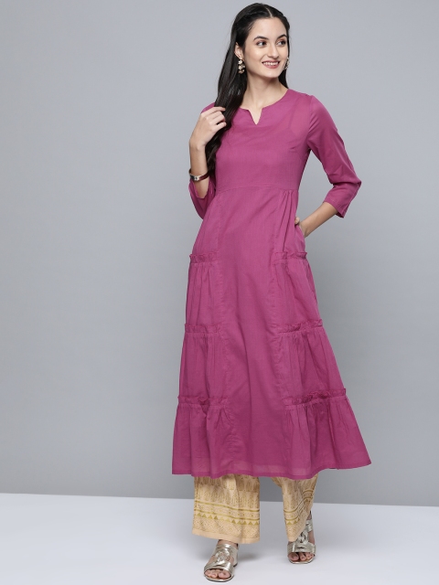 

HERE&NOW Women Pink Solid Tiered A-Line Kurta
