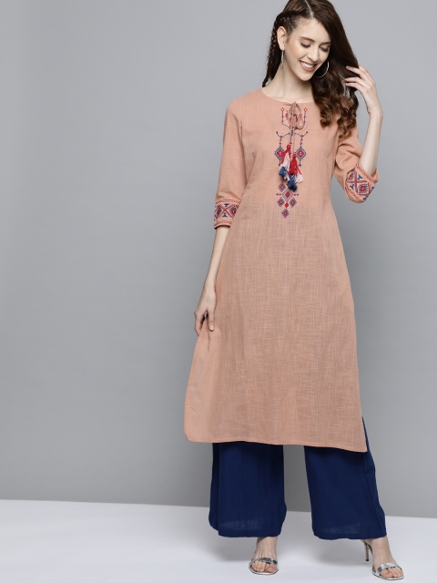 

HERE&NOW Women Beige Yoke Design Straight Kurta