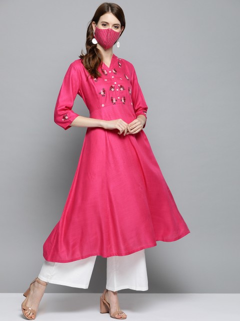

HERENOW Women Pink Yoke Design A-Line Kurta