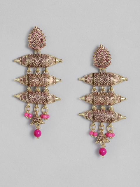 

Anouk Gold-Plated & Pink Meenakari Beaded Classic Drop Earrings