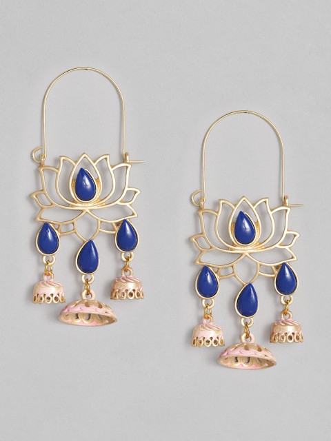 

Anouk Navy Blue Gold-Plated Floral Design Drop Earrings
