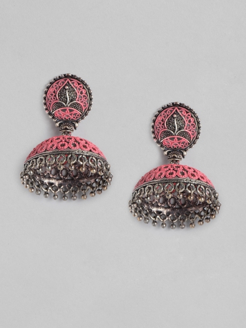 

Anouk Pink Oxidised Silver-Plated Enamelled Dome Shaped Jhumkas